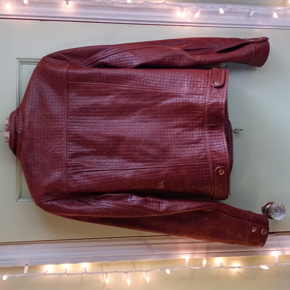 Men's Member's Only basket weave brown leather jacket coat Small - Picture 8 of 14